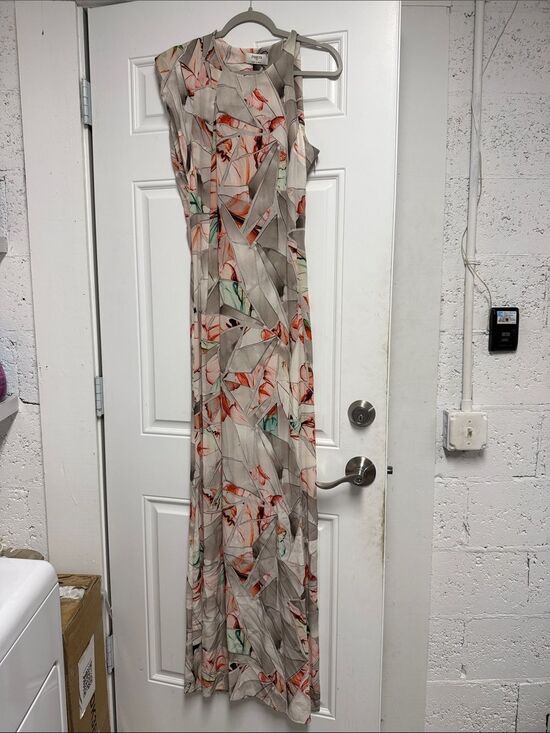 Dresses & Skirts - PORTS - Size 10 (44) Sleeveless Floral Abstract Maxi Dress in Beige and Coral